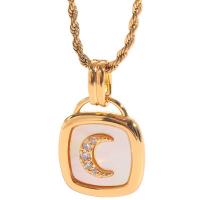 Cubic Zircon Micro Pave Brass Necklace with Shell with 1.97 extender chain Moon 18K gold plated micro pave cubic zirconia & for woman golden nickel lead & cadmium free 18mm Length 15.75 Inch Sold By PC