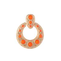 Tibetan Style Drop Earrings, with Resin, Round, gold color plated, for woman, orange, nickel, lead & cadmium free, 30x36mm, Sold By Pair