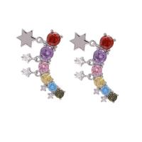 Cubic Zirconia Micro Pave Brass Earring Star real gold plated micro pave cubic zirconia & for woman mixed colors nickel lead & cadmium free Sold By Pair