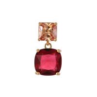 Rhinestone Earring Brass Square gold color plated for woman & with rhinestone red nickel lead & cadmium free Sold By Pair