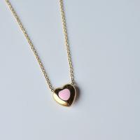Titanstahl Halskette, Herz, goldfarben plattiert, für Frau & Epoxy Aufkleber, keine, 13x13mm, Länge 15.35 ZollInch, verkauft von PC