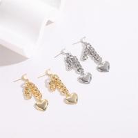 Brass Drop Earring Heart 14K gold plated for woman nickel lead & cadmium free 56mm Sold By Pair