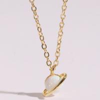 Brass Necklace with Opal with 1.97 extender chain 14K gold plated for woman nickel lead & cadmium free Length 15.75 Inch Sold By PC
