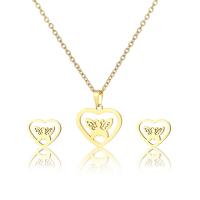 Fashion Stainless Steel Jewelry Sets Stud Earring & necklace 304 Stainless Steel Heart 2 pieces & fashion jewelry & for woman golden Length Approx 17.72 Inch Sold By Set