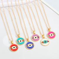Evil Eye Jewelry Necklace Zinc Alloy with 5cm extender chain Flat Round gold color plated fashion jewelry & evil eye pattern & for woman & enamel & with rhinestone nickel lead & cadmium free Length 50 cm Sold By PC