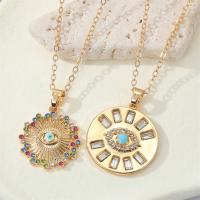 Evil Eye Jewelry Necklace, Tibetan Style, with 5cm extender chain, gold color plated, fashion jewelry & evil eye pattern & different styles for choice & enamel & with rhinestone, golden, nickel, lead & cadmium free, Length:50 cm, Sold By PC