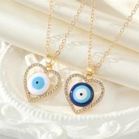Evil Eye Jewelry Necklace, Tibetan Style, with 5cm extender chain, Heart, gold color plated, fashion jewelry & evil eye pattern & for woman & enamel & with rhinestone, more colors for choice, nickel, lead & cadmium free, Length:50 cm, Sold By PC