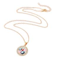 Evil Eye Jewelry Necklace Zinc Alloy with 5cm extender chain Flat Round plated fashion jewelry & evil eye pattern & for woman & enamel & with rhinestone nickel lead & cadmium free Length 50 cm Sold By Bag