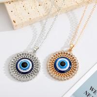 Evil Eye Jewelry Necklace, Tibetan Style, with Resin, with 5cm extender chain, Flower, plated, fashion jewelry & evil eye pattern & for woman & with rhinestone, more colors for choice, nickel, lead & cadmium free, 30mm, Length:50 cm, Sold By PC