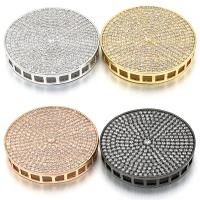 Cubic Zirconia Micro Pave Brass Connector, Flat Round, plated, micro pave cubic zirconia, more colors for choice, 30x30mm, Sold By PC