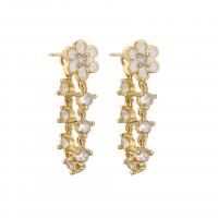 Cubic Zirconia Micro Pave Brass Earring gold color plated micro pave cubic zirconia & for woman & enamel 26.50mm Sold By Pair