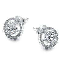 Cubic Zirconia Micro Pave Brass Earring Round plated micro pave cubic zirconia & for woman nickel lead & cadmium free 10mm Sold By Pair