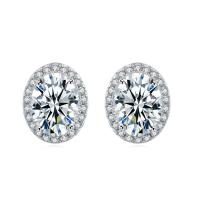 Cubic Zirconia Micro Pave Brass Earring Oval plated micro pave cubic zirconia & for woman nickel lead & cadmium free 9mm Sold By Pair