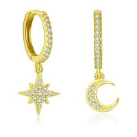 Asymmetric Earrings, Brass, Eight Point Star, plated, micro pave cubic zirconia & for woman, more colors for choice, nickel, lead & cadmium free, 26x12mm, Sold By Pair