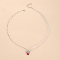 Zinklegierung Schmuck Halskette, mit Glasperlen, Herz, Platinfarbe platiniert, für Frau & Emaille & mit Strass, Länge ca. 18.1 ZollInch, verkauft von PC