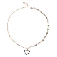 Zinklegierung Schmuck Halskette, Herz, silberfarben plattiert, für Frau & mit Strass & hohl, frei von Nickel, Blei & Kadmium, Länge ca. 17 ZollInch, verkauft von PC