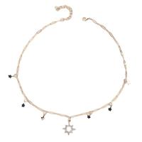 Zinc Alloy Jewelry Necklace Eight Point Star silver color plated for woman & with rhinestone & hollow nickel lead & cadmium free Length Approx 16.1 Inch Sold By PC