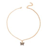 Tibetan Style Jewelry Necklace, Butterfly, gold color plated, for woman & with rhinestone, nickel, lead & cadmium free, Length:Approx 16.7 Inch, Sold By PC