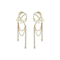 Zinc Alloy Drop Earrings with Plastic Pearl Character plated for woman & with rhinestone & hollow Sold By Pair
