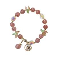 Quartz Bracelets, Strawberry Quartz, with White Shell & Crystal & Tibetan Style, Korean style & for woman, Length:Approx 6.3-6.7 Inch, Sold By PC