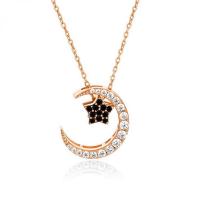 Thailand Sterling Silver Necklace, Moon and Star, plated, micro pave cubic zirconia & for woman, more colors for choice, 14x15mm, Length:Approx 15.75 Inch, 3PCs/Lot, Sold By Lot
