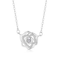 Thailand Sterling Silver Necklace Rose plated micro pave cubic zirconia & for woman & hollow Length Approx 15.75 Inch Sold By Lot