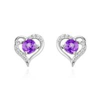 Thailand Sterling Silver Jewelry Earring Heart silver color plated micro pave cubic zirconia & for woman 8mm Sold By Lot