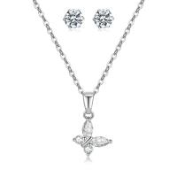 Cubic Zirconia Micro Pave Brass Jewelry Sets, Stud Earring & necklace, with 2inch extender chain, silver color plated, 2 pieces & fashion jewelry & micro pave cubic zirconia & for woman, nickel, lead & cadmium free, Length:Approx 17 Inch, Sold By Set