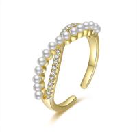 Cubic Zirconia Micro Pave Brass Ring, with Plastic Pearl, gold color plated, fashion jewelry & micro pave cubic zirconia & for woman, nickel, lead & cadmium free, Sold By PC