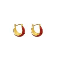 Tibetan Style Huggie Hoop Earring, gold color plated, fashion jewelry & for woman & enamel, golden, 21x19mm, Sold By Pair