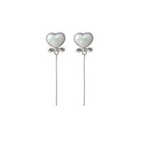 Zinc Alloy Drop Earrings with Cats Eye Heart silver color plated fashion jewelry & for woman two different colored Sold By Pair