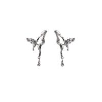 Boucles d'oreilles en alliage de zinc, Placage de couleur argentée, bijoux de mode & pour femme & avec strass, argent, 37x19mm, Vendu par paire