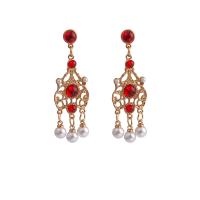 Mode-Fringe-Ohrringe, Zinklegierung, mit ABS-Kunststoff-Perlen & Harz, goldfarben plattiert, Modeschmuck & für Frau, zwei verschiedenfarbige, 56x17mm, verkauft von Paar