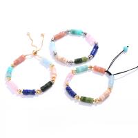 Gemstone Bracelets, Natural Stone, with Knot Cord & Brass & Stainless Steel, handmade, fashion jewelry & for woman, more colors for choice, Length:18 cm, Sold By PC