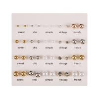 Tibetan Style Stud Earring Set, with Plastic Pearl, plated, fashion jewelry & for woman & with rhinestone, 0.4cmu30010.6cmu30010.8cm u30011cm, Sold By Set