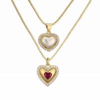 Cubic Zircon Micro Pave Brass Necklace, with Plastic Pearl, with 1.97 extender chain, gold color plated, different styles for choice & micro pave cubic zirconia & for woman, golden, nickel, lead & cadmium free, Length:15.75 Inch, Sold By PC