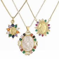 Cubic Zircon Micro Pave Brass Necklace, with Shell, Virgin Mary, gold color plated, different styles for choice & micro pave cubic zirconia & for woman, mixed colors, nickel, lead & cadmium free, Sold By PC