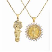 Cubic Zircon Micro Pave Brass Necklace, with 1.97 extender chain, Virgin Mary, gold color plated, different styles for choice & micro pave cubic zirconia & for woman, golden, nickel, lead & cadmium free, Length:15.75 Inch, Sold By PC