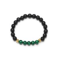 Gemstone Bracelets, Lava, with Malachite, Round, polished, Unisex, more colors for choice, 8mm, Length:7.5 Inch, Sold By PC