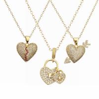 Cubic Zircon Micro Pave Brass Necklace, with 1.97 extender chain, Heart, gold color plated, different styles for choice & micro pave cubic zirconia & for woman, golden, nickel, lead & cadmium free, Length:17.72 Inch, Sold By PC