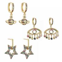Cubic Zirconia Micro Pave Brass Earring gold color plated & micro pave cubic zirconia & for woman mixed colors nickel lead & cadmium free Sold By Pair