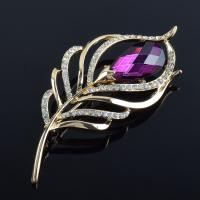 Crystal Brooch, Tibetan Style, with Crystal, Feather, for woman & with rhinestone, nickel, lead & cadmium free, 65x25mm, Sold By PC