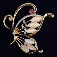 Cats Eye Brooch Zinc Alloy with Cats Eye Butterfly fashion jewelry & for woman & with rhinestone golden nickel lead & cadmium free Sold By PC