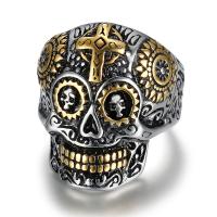 316L Stainless Steel Finger Ring, Skull, different size for choice & for man & enamel, 28mm, Sold By PC