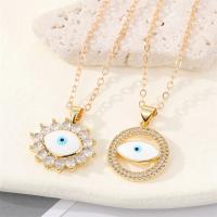 Evil Eye Jewelry Necklace, Tibetan Style, with 5cm extender chain, gold color plated, evil eye pattern & different styles for choice & enamel & with rhinestone, golden, nickel, lead & cadmium free, Length:50 cm, Sold By PC