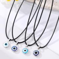 Evil Eye Jewelry Necklace Zinc Alloy with leather cord & Resin with 5cm extender chain silver color plated fashion jewelry & for woman 10mm Length 50 cm Sold By PC