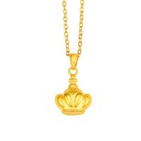 Colar de bronze, cobre, Coroa, banhado a ouro genuino, joias de moda & para mulher, dourado, níquel, chumbo e cádmio livre, 13x23mm, comprimento 50 cm, vendido por PC