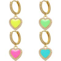 Cubic Zirconia Micro Pave Brass Earring Heart gold color plated micro pave cubic zirconia & for woman & enamel Sold By Pair