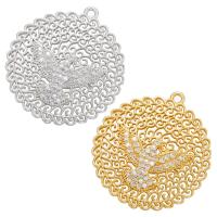 Cubic Zirconia Micro Pave Brass Pendant Flat Round plated micro pave cubic zirconia & hollow Sold By PC