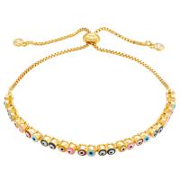 Evil Eye Jewelry Bracelet, Brass, gold color plated, Adjustable & micro pave cubic zirconia & for woman, more colors for choice, Length:260 mm, Sold By PC